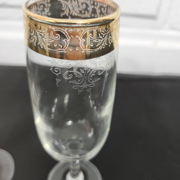 Beautiful Set of 2 Vintage 24K Gold encrusted Cellini Champagne Flutes - Picture 2 of 6